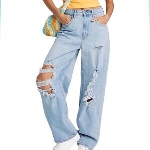 Wild Fable Women's Super-High Rise Distressed Baggy Wide Leg Jeans Size 6/28R
